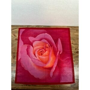 Vibrant Pink Rose Print Square Silk Scarf Accessory 20x20" Fashion Made in Korea